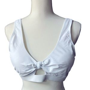 SHEKINI white athletic swim top w front bow accent U shaped back size XL NWT